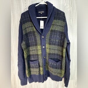 Banana Republic Men’s Shawl Collar‎ Cardigan Wool Blend Blue Plaid Size XL